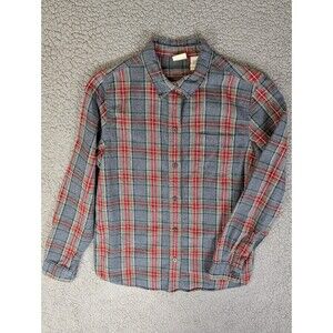 LL Bean Women's Top Scotch Plaid Flannel Shirt Relaxed Fit Medium Button Up Red